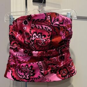 Kay Unger Pink and Red Floral Strapless Top